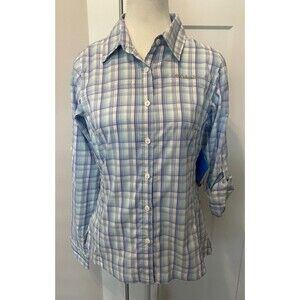 COLUMBIA Womens SHIRT Long Sleeve BLUE Plaid Omni-Shade Fishing Size XS NWT